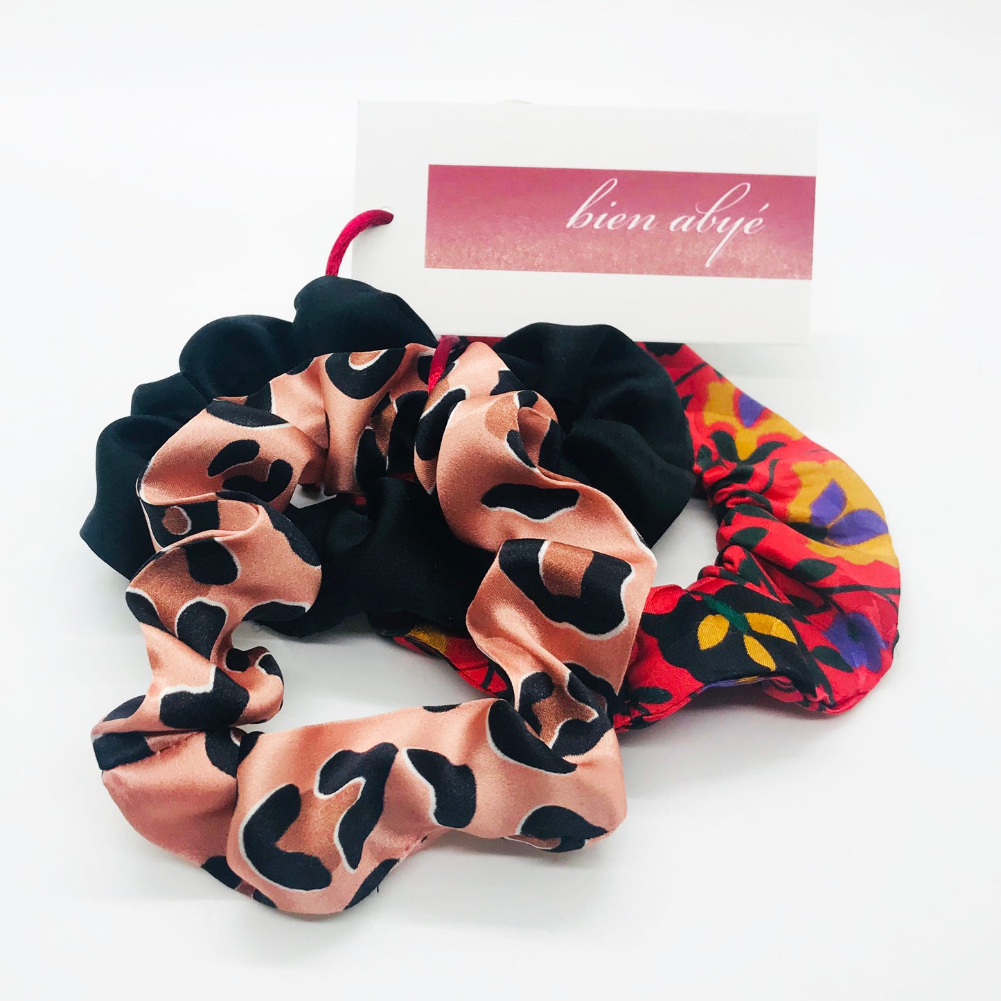 scrunchie, silk scrunchie, hair tie, silk hair accessories, made in Haiti