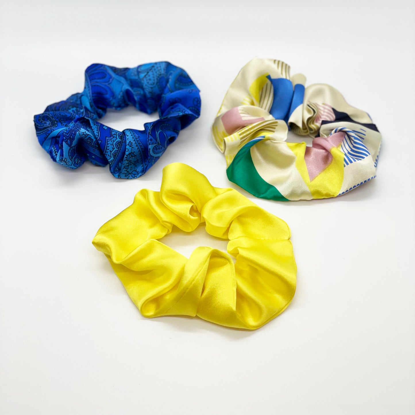 scrunchie, silk scrunchie, hair tie, silk hair accessories, made in Haiti