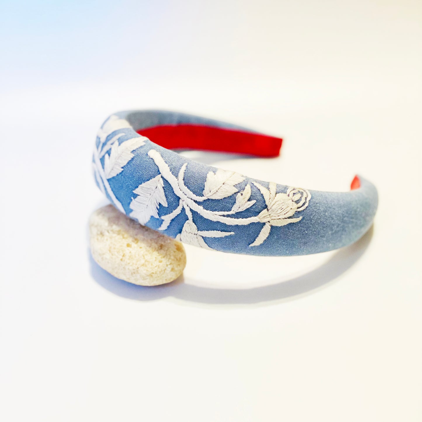 Embroidered Chambray Headband