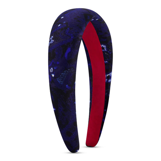 Navy Batik Print Silk Headband