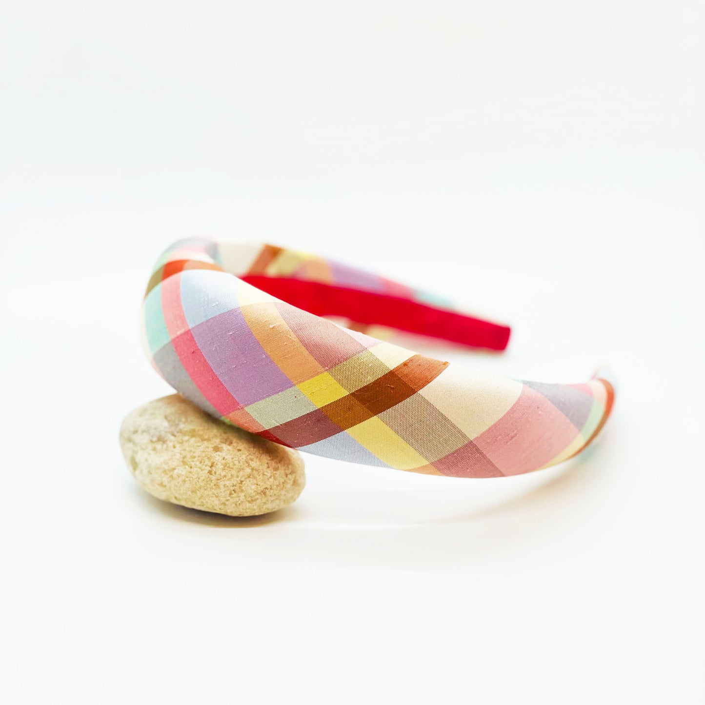 Blush Plaid Raw Silk Headband