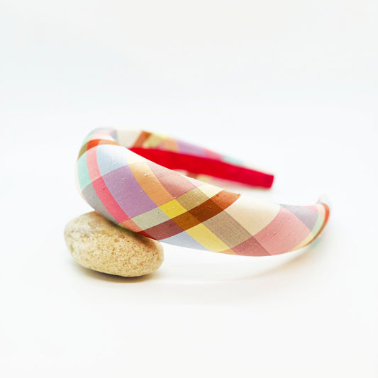 Blush Plaid Raw Silk Headband
