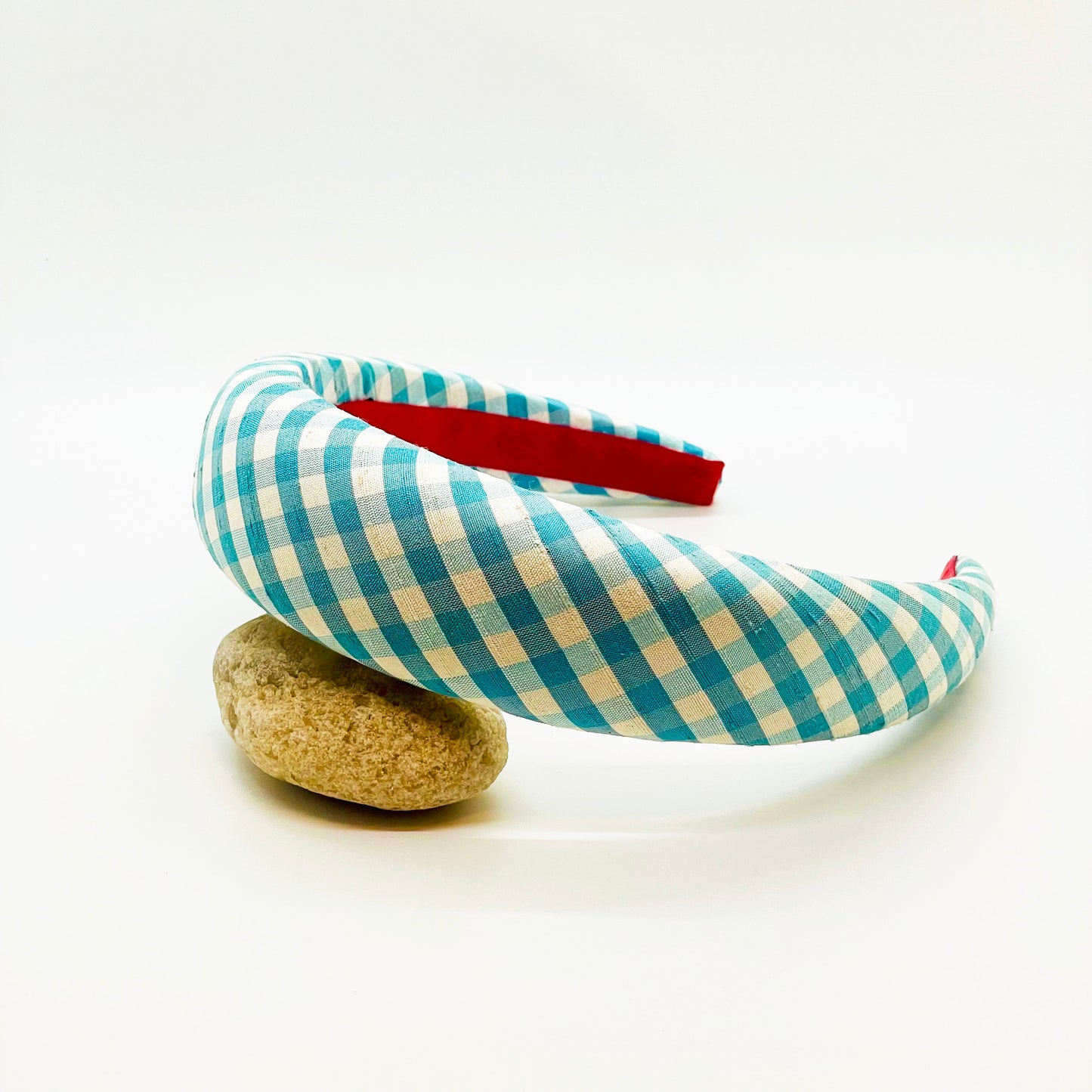 Teal Gingham Raw Silk Headband