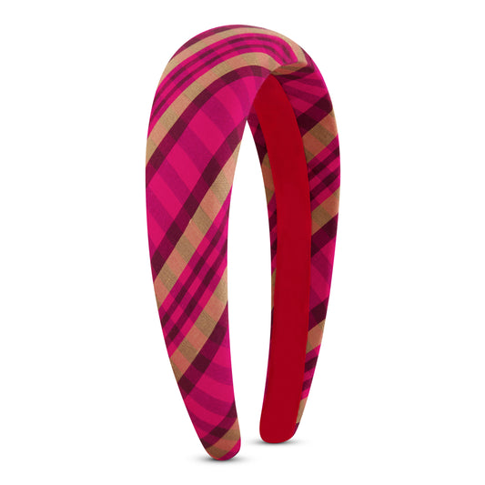 Fuchsia Madras Plaid Silk Headband