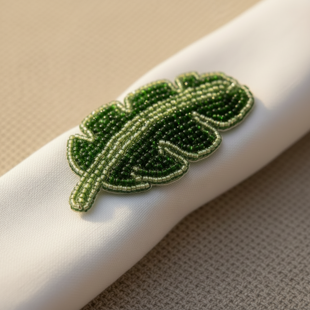 Beaded leaf close-up no gold ring