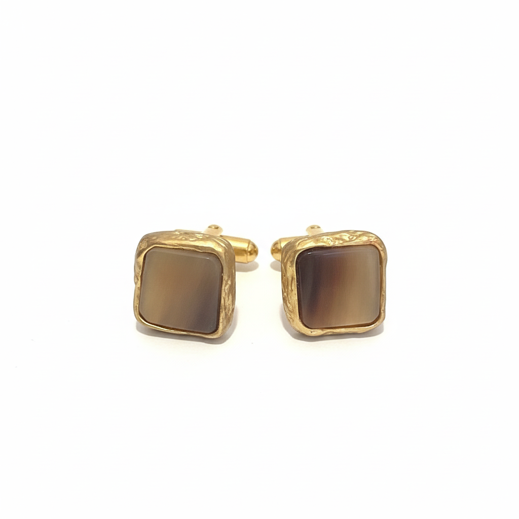 Gold Polished Horn Cufflinks – White Background Hero