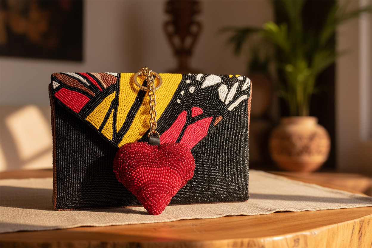 Gradation Heart Charm on Papillon Wing Envelope Clutch