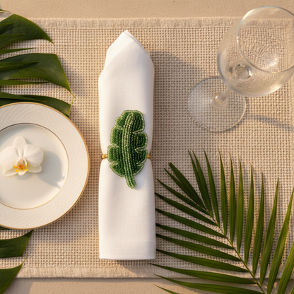 Beaded Banana Leaf Napkin Rings (Set of 6)
