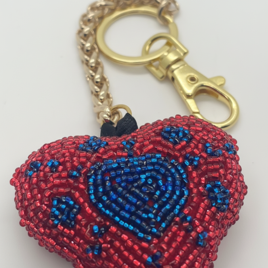 Close-up detail of patriotic beadwork