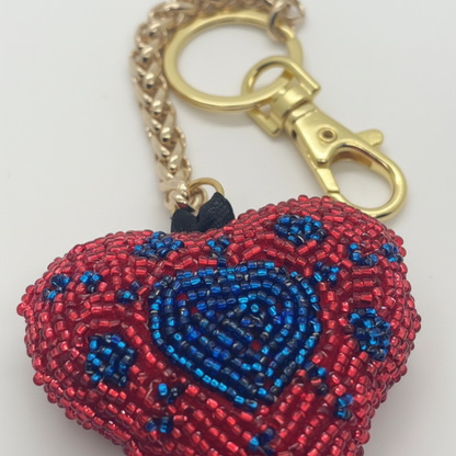 Close-up detail of patriotic beadwork