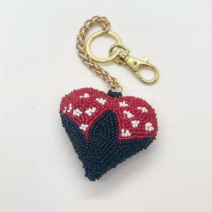 Close-up detail of ladybug beadwork