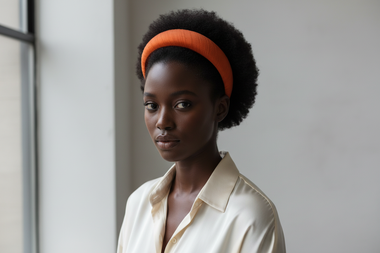 Model wearing Rum Orange Silk Headband