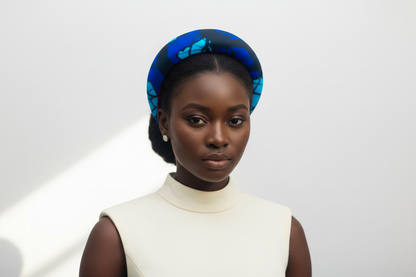 Person of color model wearing Indigo Patchwork African Print Headband